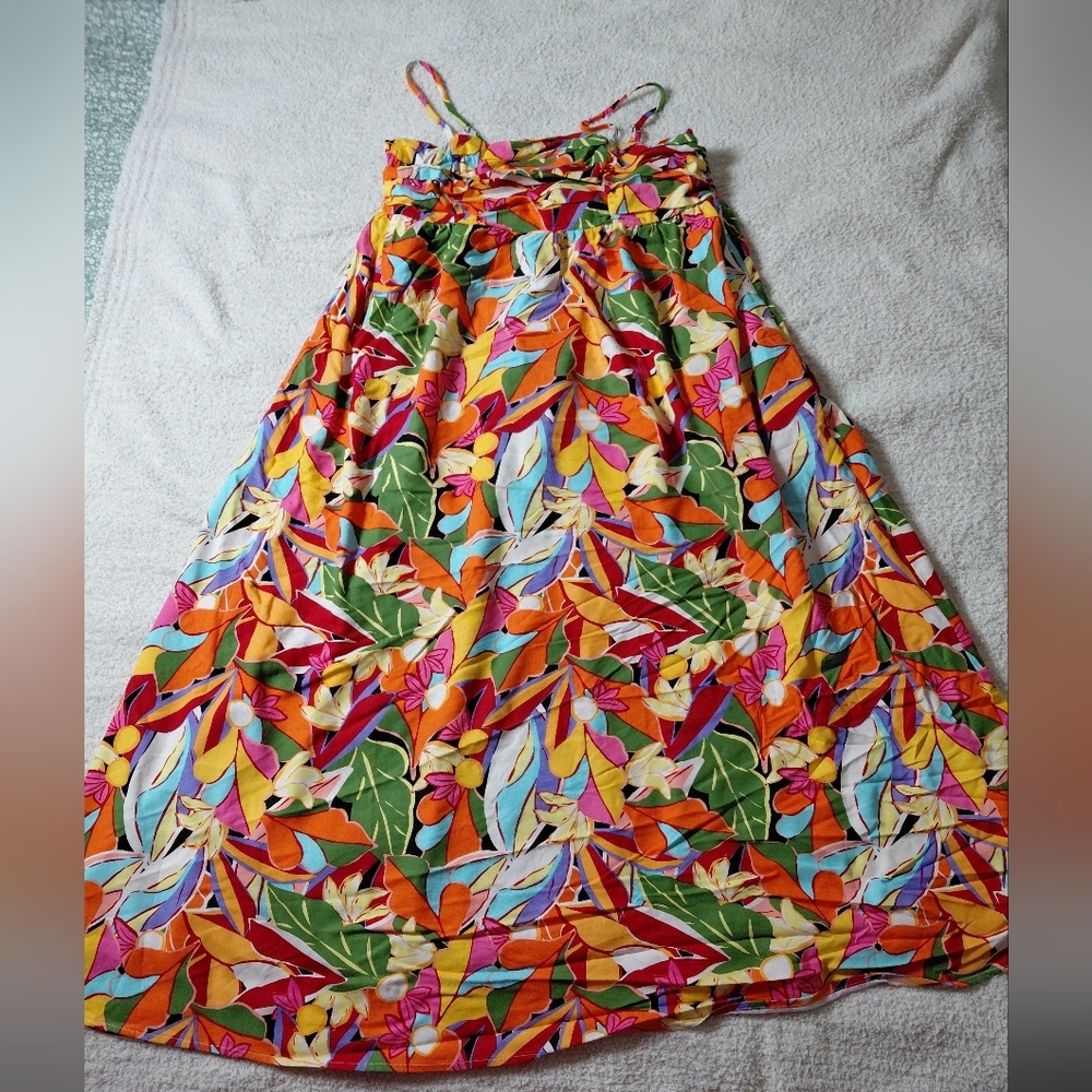 Tropical free assembly maximallist spaghetti strap Print Maxi Dress Sz 12-14